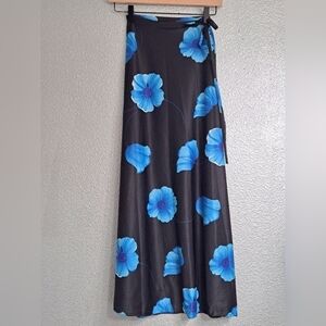 Black Wrap Around Skirt With Blue Flowers